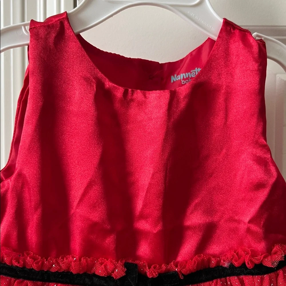 NWT Nanette Baby Red Sparkle Kids Dress with Black Bow Size 18M